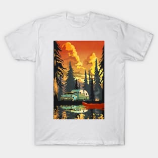 retro sunset scenic camping travel poster, outdoors, tourism T-Shirt